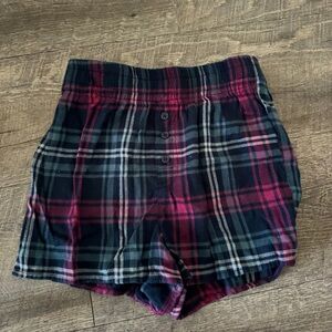 Z Supply Navy and Pink Plaid Boxer Pajama Shorts
